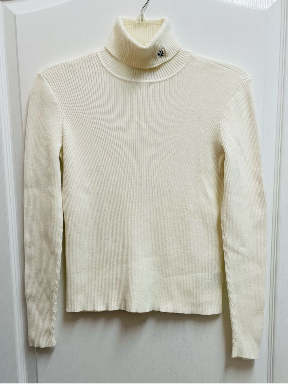 LRL Women's Cream Ribbed Turtleneck Sweater Sz PS